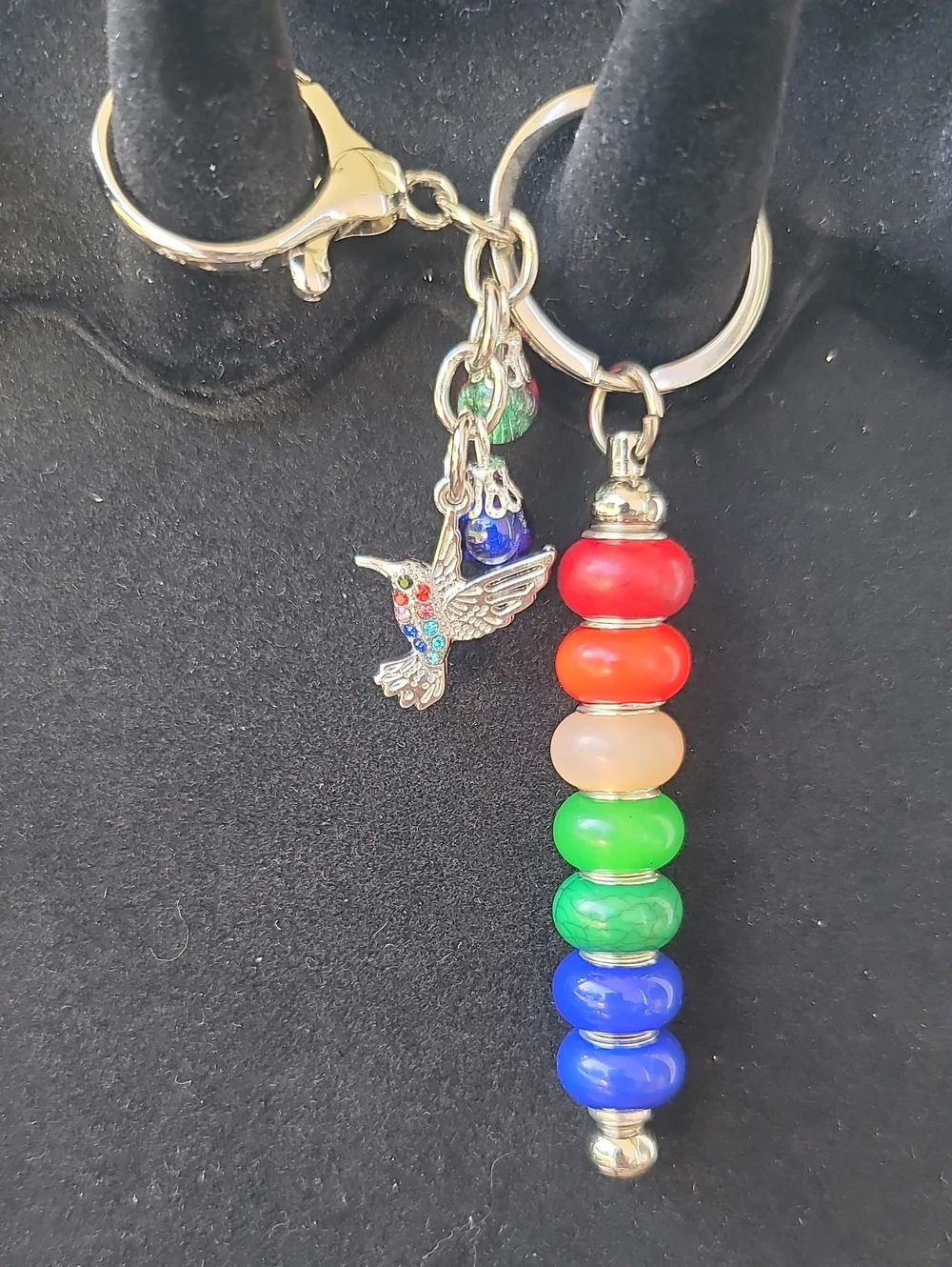Colorful Beaded Keychain with Hummingbird Charm